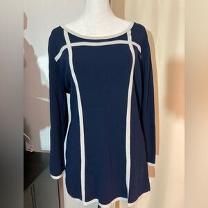 Grace Navy Blue and White Women's Top